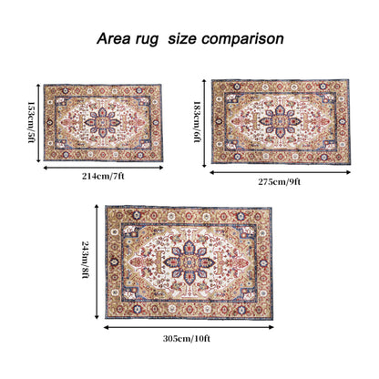 6×9 Vintage Bohemian Persian Area Rug | Washable Non-Slip Floral Design in Blue & Gold — For Living Room, Bedroom & Kitchen