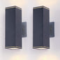 Modern Square Outdoor Wall Light | Up & Down Cylinder Aluminum Sconce — 3 Sizes, Waterproof Exterior Light for Porch, Patio & Garage (2-Pack)