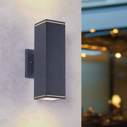 Modern Square Outdoor Wall Light | Up & Down Cylinder Aluminum Sconce — 3 Sizes, Waterproof Exterior Light for Porch, Patio & Garage (2-Pack)