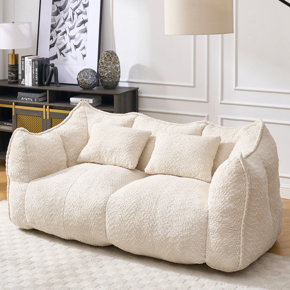 Oversized 2-Person Bean Bag Chair | Chenille Square Lounger with High-Resilience Foam, Armrests & Handle For Gaming, Reading & TV