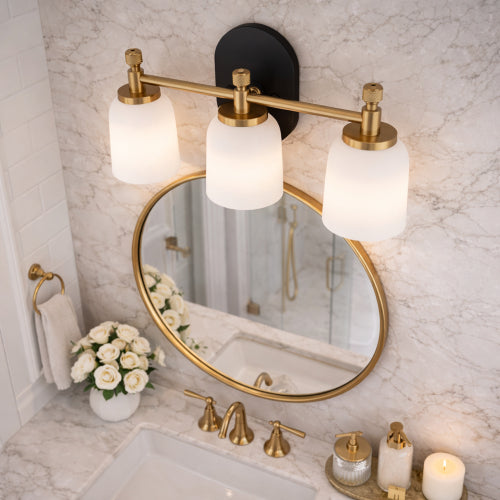 Traditional Vanity Light over Bathroom Mirror | 2/3-Light Wall Sconce with White Frosted Glass — 2 Sizes Available
