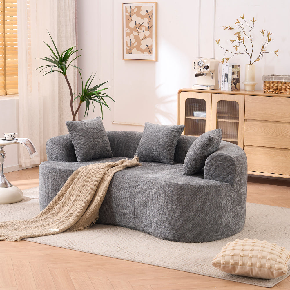 Crescent Sectional Sofa | No-Assembly Chenille 2-Seater with Low-Back Deep Cushions & Self-Inflating Foam — Green / Gray