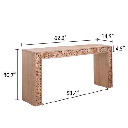 Rustic Console Table with Natural Log Accents | 62" Narrow Entryway & Sofa Table Modern Farmhouse Style
