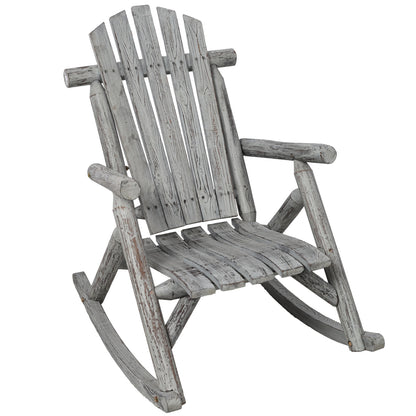 Fir Wood Porch Rocking Chair | Ergonomic High-Back Outdoor Rocker with 330 lb Capacity — Light Gray