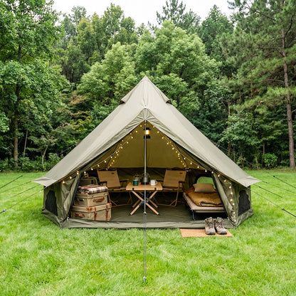 13.1FT 4-Season Bell Tent for 8 People | Glamping Yurt with Stove Jack, Roll-Up Walls & Mesh Ventilation — Green/Beige