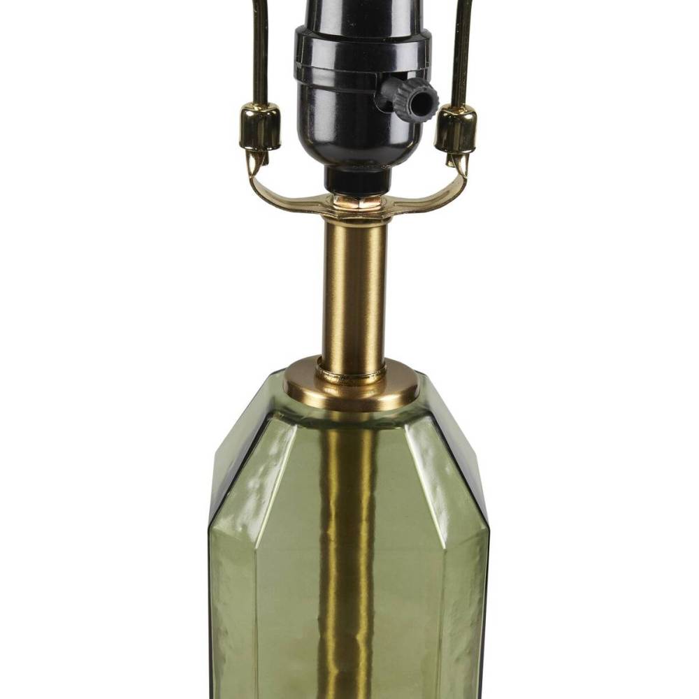 Faceted Green Glass Table Lamp – Gold Metal Base & White Fabric Shade | LED Bulb Included | Modern Accent Lamp