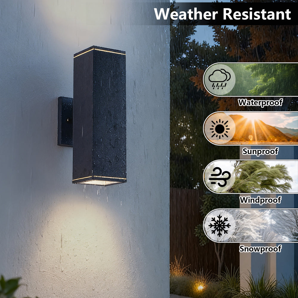 Modern Square Outdoor Wall Light | Up & Down Cylinder Aluminum Sconce — 3 Sizes, Waterproof Exterior Light for Porch, Patio & Garage (2-Pack)