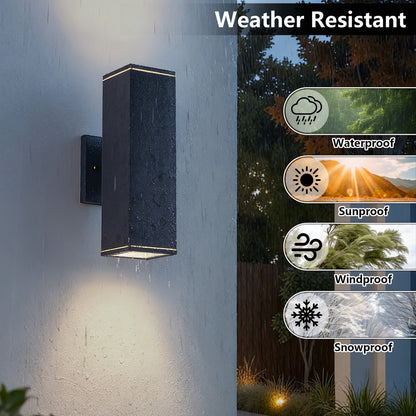 Modern Square Outdoor Wall Light | Up & Down Cylinder Aluminum Sconce — 3 Sizes, Waterproof Exterior Light for Porch, Patio & Garage (2-Pack)