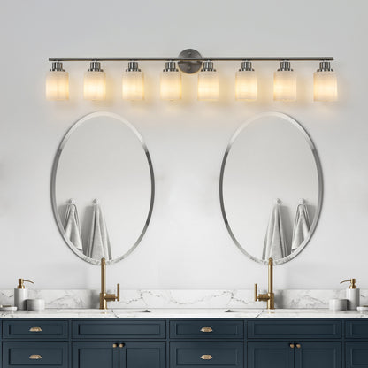Vanity Light Fixture | 4/5/6/8-Light Bathroom Wall Sconce with Frosted White Glass & Iron Frame — Black, Chrome or Gold, 4 Sizes