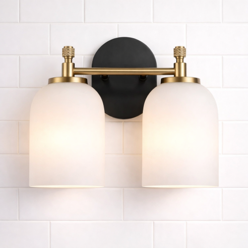 Traditional Vanity Light over Bathroom Mirror | 2/3-Light Wall Sconce with White Frosted Glass — 2 Sizes Available