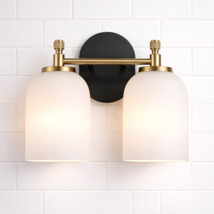 Traditional Vanity Light over Bathroom Mirror | 2/3-Light Wall Sconce with White Frosted Glass — 2 Sizes Available