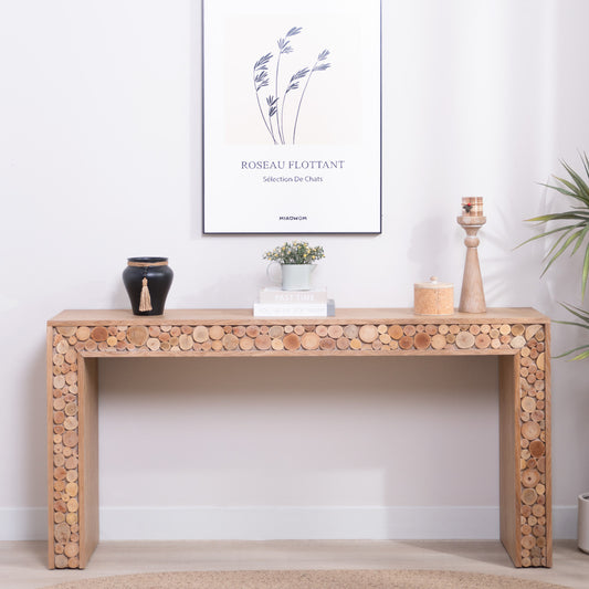 Rustic Console Table with Natural Log Accents | 62" Narrow Entryway & Sofa Table Modern Farmhouse Style