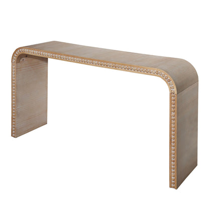 Waterfall Console Table with Wood Bead Trim 59" Curved Entryway Sofa Table Natural Wood Finish