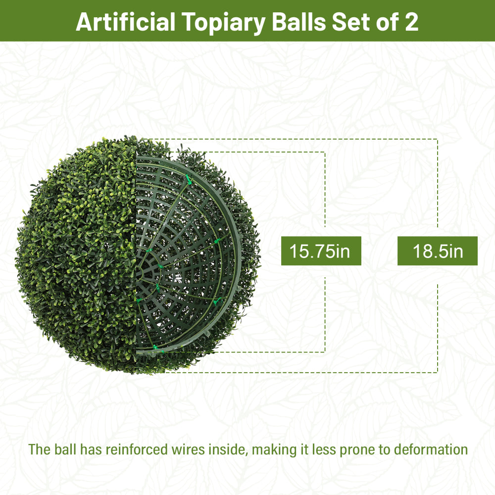 Artificial Topiary Ball Set of 2 | Faux Boxwood Outdoor Spheres, Garden & Porch Décor – 18.5" or 22.4"
