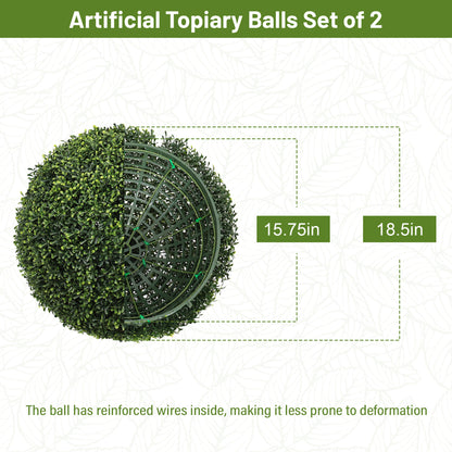 Artificial Topiary Ball Set of 2 | Faux Boxwood Outdoor Spheres, Garden & Porch Décor – 18.5" or 22.4"