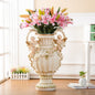 28.35" European Angel Cupid Floor Vase | Baroque Resin Decorative Vase with Gold Trim & Cherub Handles — Luxury Home Decor