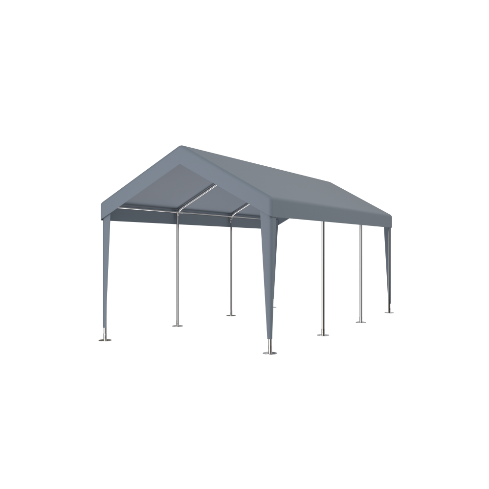 10×20 FT Portable Carport Garage | Heavy-Duty Galvanized Steel Frame with 2 Roll-Up Doors & 4 Ventilated Windows — White / Grey