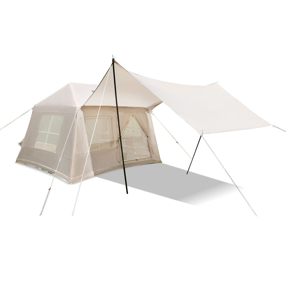 Inflatable Glamping Tent with Detachable Canopy & Skylight | 4-Season Waterproof Cotton Air Tent with Mesh Windows & Pump — 4 Person