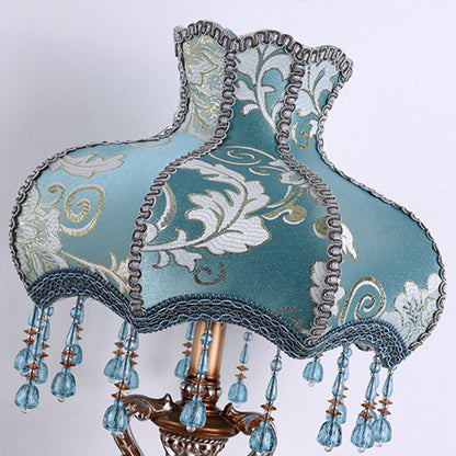 Victorian Floral Table Lamp – Lace Lampshade & Beaded Fringe, Antique Bedside Night Light
