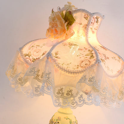 Victorian Pink & Ivory Table Lamp – Lace Pleated Shade & Beaded Fringe, Princess Bedside Night Light