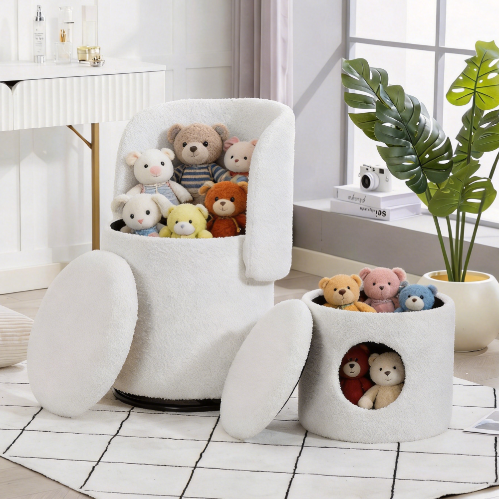 Upholstered Barrel Chair with Storage | 360° Swivel Vanity & Dining Seat, Free Cat Bed Included