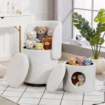 Upholstered Barrel Chair with Storage | 360° Swivel Vanity & Dining Seat, Free Cat Bed Included