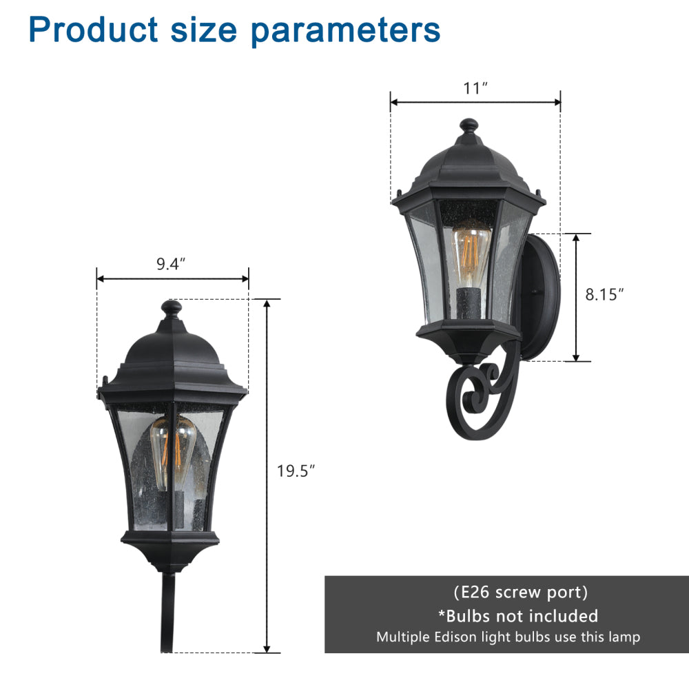 Vintage Black Metal Outdoor Wall Lantern | E26 Sconce Light for Porch, Patio & Garden