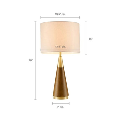 Mid-Century Triangle Table Lamp – Espresso Wood & Antique Brass, White Linen Shade