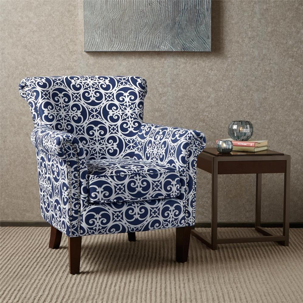 Tight Back Club Chair | Nailhead Trim, Solid Wood Legs, 300 lb Capacity Navy