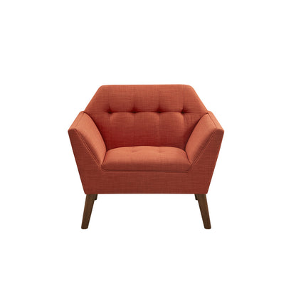 Mid-Century Modern Lounge Chair | Button Tufted, Pecan Legs, 300 lb Capacity