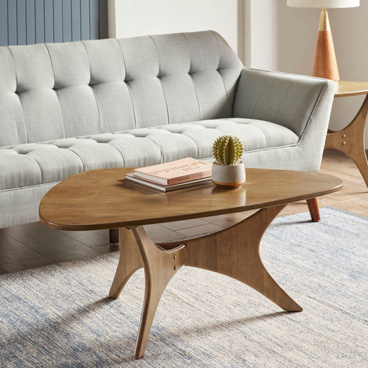 Triangle Wood Coffee Table | Natural Wood Veneer, 40" Wide, Modern Living Room Accent Table