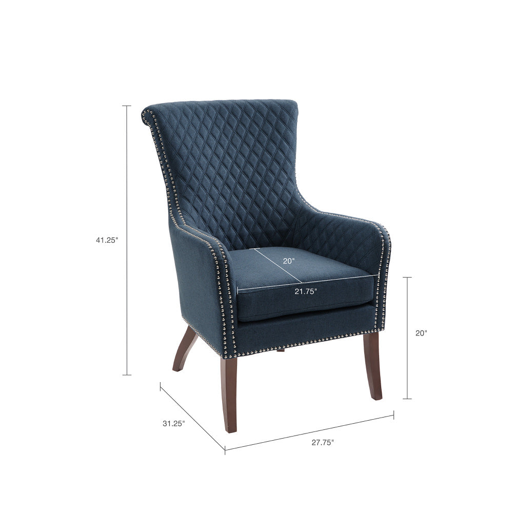 27" Blue Accent Chair | Quilted Back, Silver Nailhead Trim & High-Density Foam — Modern Style for Living Room