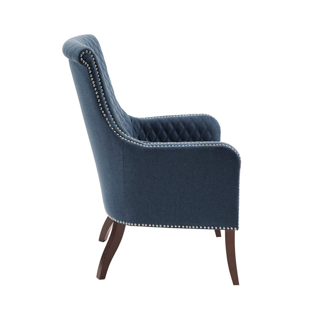 27" Blue Accent Chair | Quilted Back, Silver Nailhead Trim & High-Density Foam — Modern Style for Living Room