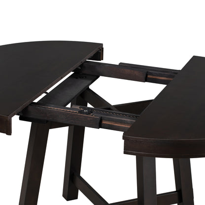 Vistaro Extendable Round Farmhouse Dining Table — Wood Grain / Black