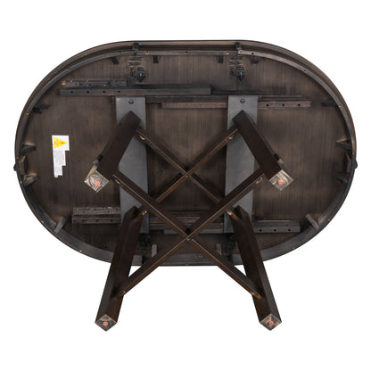 Vistaro Extendable Round Farmhouse Dining Table — Wood Grain / Black