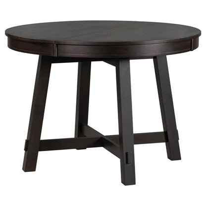 Vistaro Extendable Round Farmhouse Dining Table — Wood Grain / Black