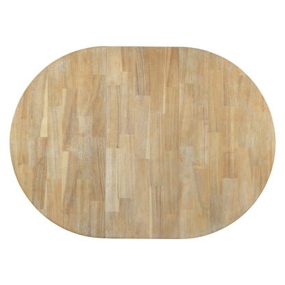 Vistaro Extendable Round Farmhouse Dining Table — Wood Grain / Black