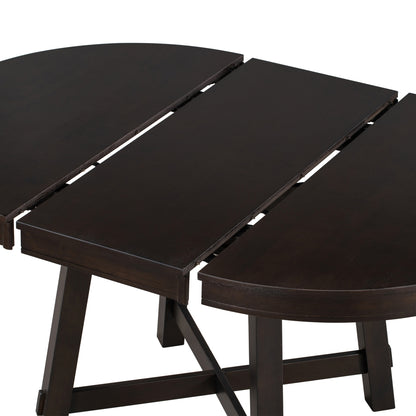 Vistaro Extendable Round Farmhouse Dining Table — Wood Grain / Black