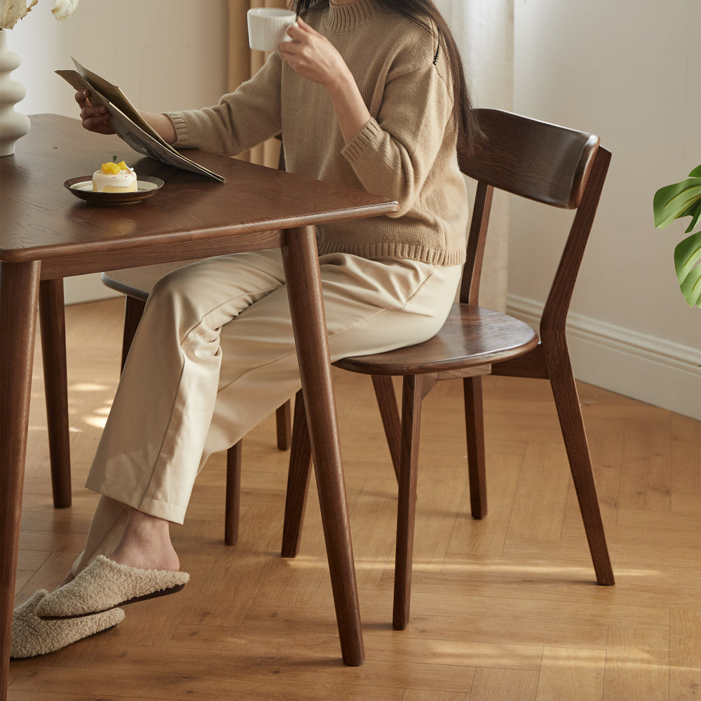 Solid Oak Dining Chairs Set of 4 | FAS-Grade North American Oak, Curved Backrest & Natural Wood Finish — Walnut / Oak