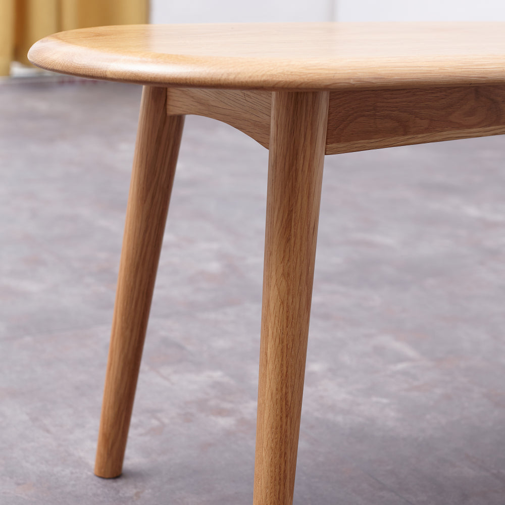 Solid Oak Dining Bench with Half-Round Ends | 47" Wide Seat for 2–3 People — Natural Wood Finish with Metal Reinforcement