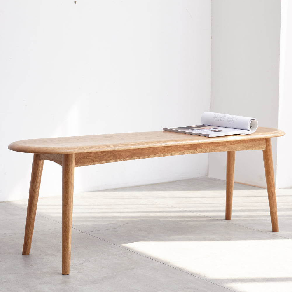 Solid Oak Dining Bench with Half-Round Ends | 47" Wide Seat for 2–3 People — Natural Wood Finish with Metal Reinforcement