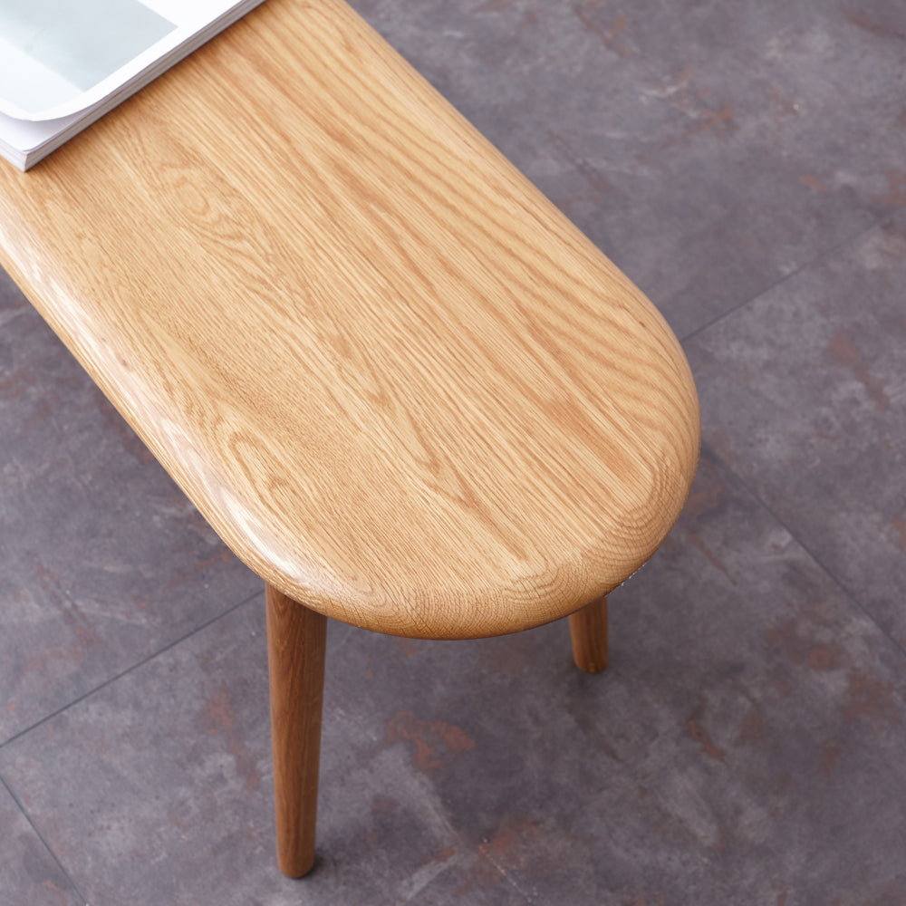 Solid Oak Dining Bench with Half-Round Ends | 47" Wide Seat for 2–3 People — Natural Wood Finish with Metal Reinforcement