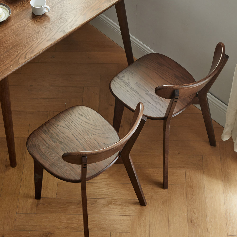 Solid Oak Dining Chairs Set of 4 | FAS-Grade North American Oak, Curved Backrest & Natural Wood Finish — Walnut / Oak