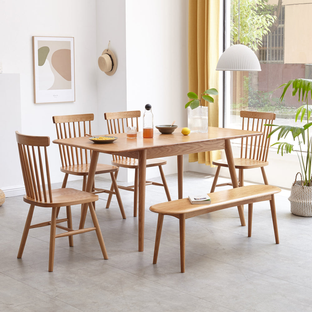 Solid Oak Dining Bench with Half-Round Ends | 47" Wide Seat for 2–3 People — Natural Wood Finish with Metal Reinforcement