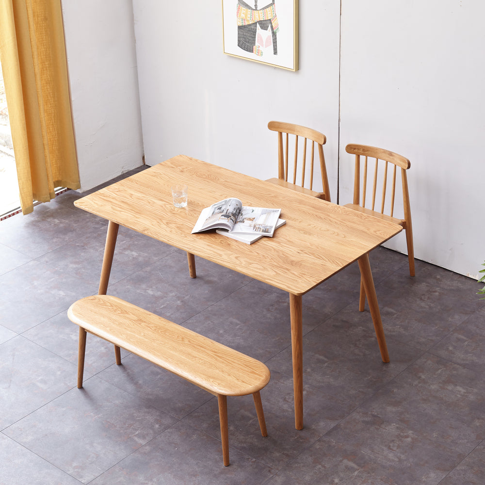 Solid Oak Dining Bench with Half-Round Ends | 47" Wide Seat for 2–3 People — Natural Wood Finish with Metal Reinforcement