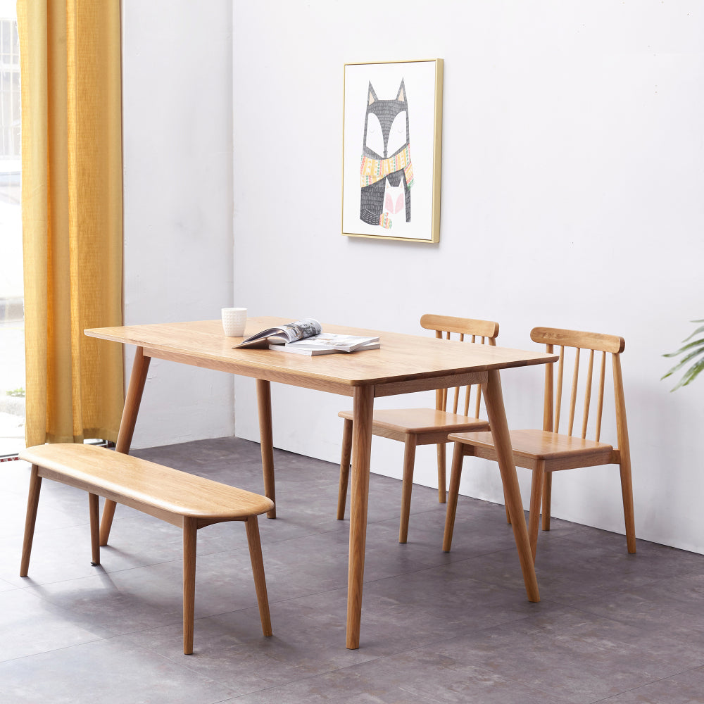 Solid Oak Dining Bench with Half-Round Ends | 47" Wide Seat for 2–3 People — Natural Wood Finish with Metal Reinforcement