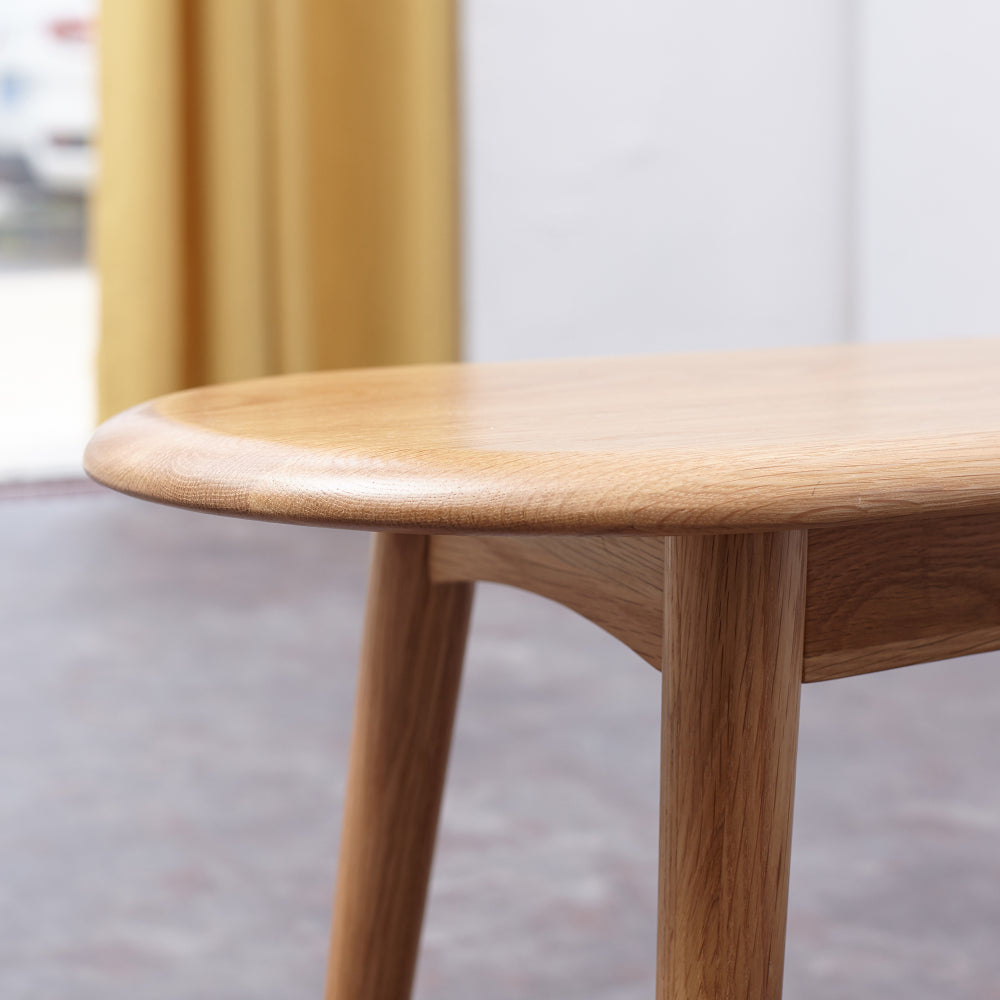 Solid Oak Dining Bench with Half-Round Ends | 47" Wide Seat for 2–3 People — Natural Wood Finish with Metal Reinforcement