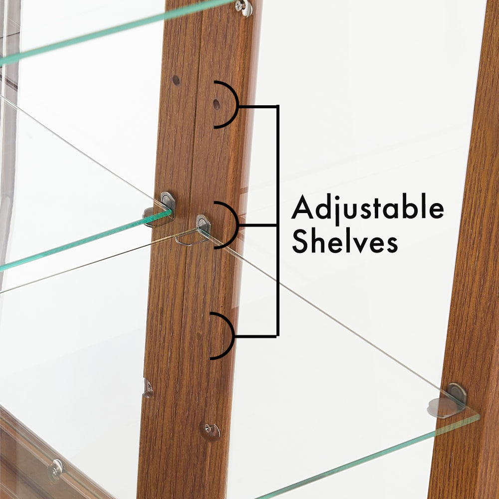 Lighted Curio Display Cabinet with Mirrored Back, Tempered Glass Doors & Adjustable Shelves | 3-Tier Corner Showcase — Oak