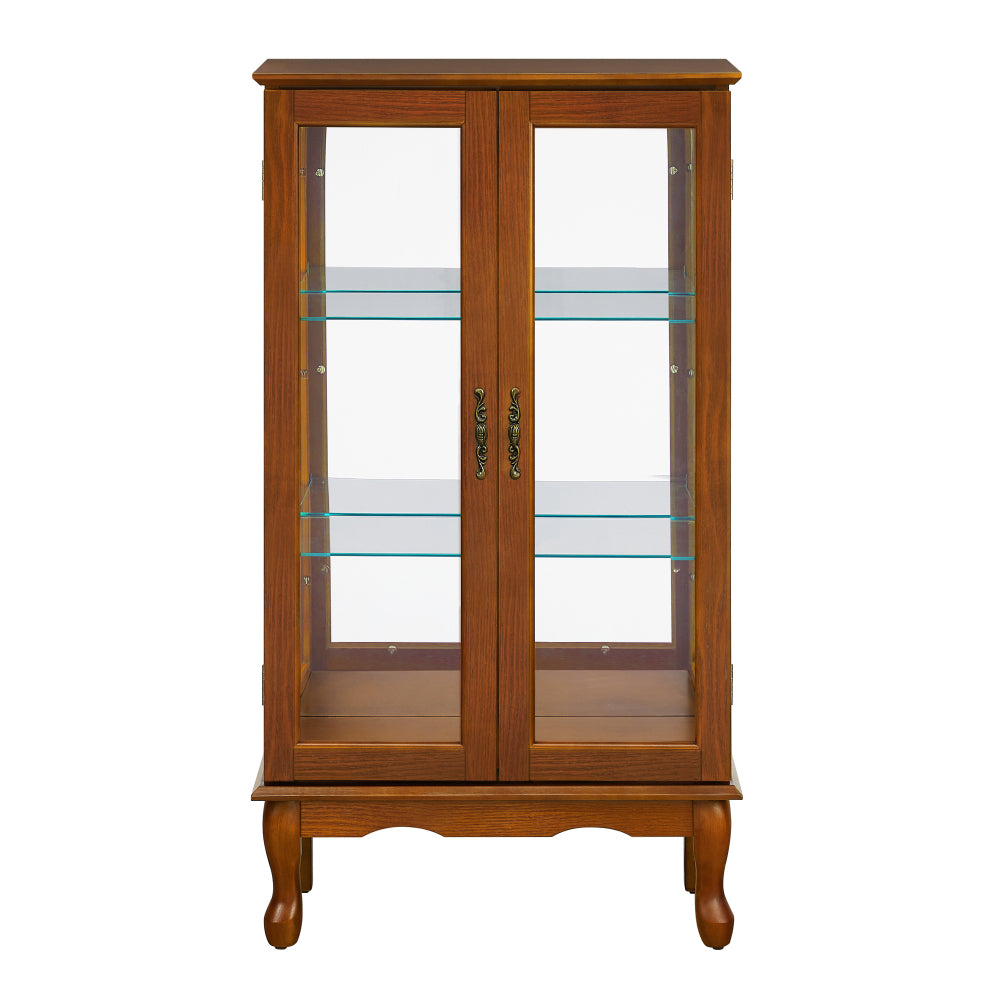 Lighted Curio Display Cabinet with Mirrored Back, Tempered Glass Doors & Adjustable Shelves | 3-Tier Corner Showcase — Oak