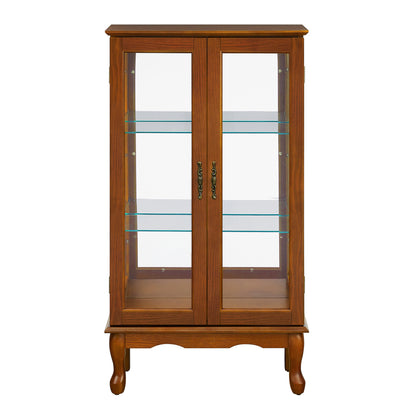 Lighted Curio Display Cabinet with Mirrored Back, Tempered Glass Doors & Adjustable Shelves | 3-Tier Corner Showcase — Oak